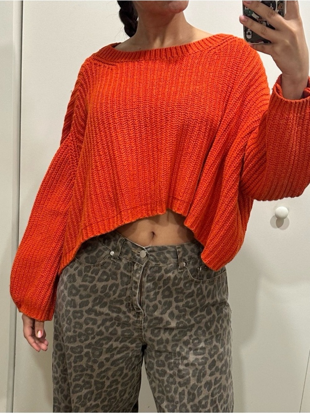 Moth Anthropologie burnt orange red chunky cropped knit Sweater size medium